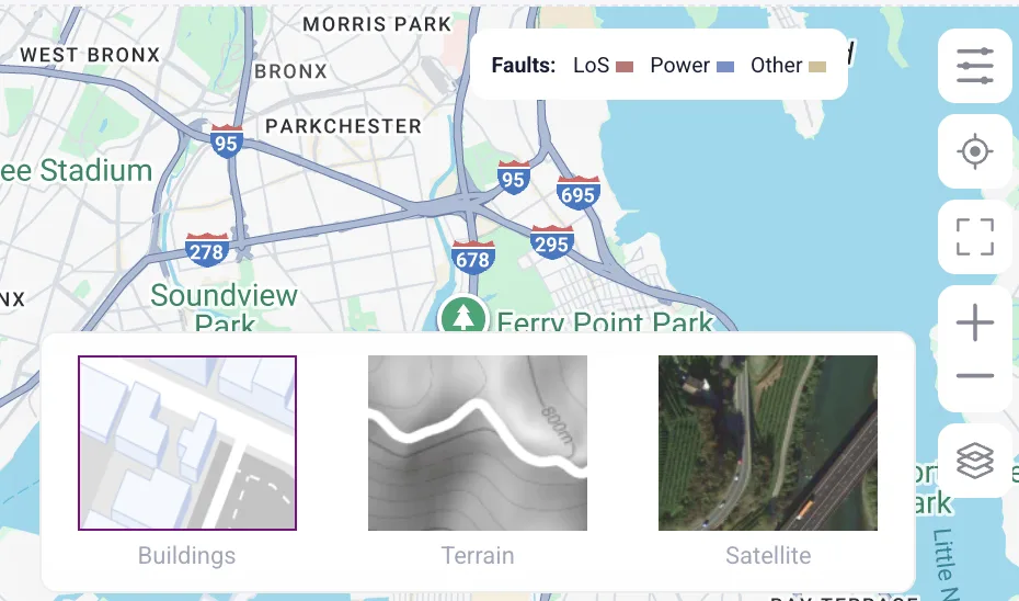 Terrain selector listing the map terrain types available on Xelynx Maps