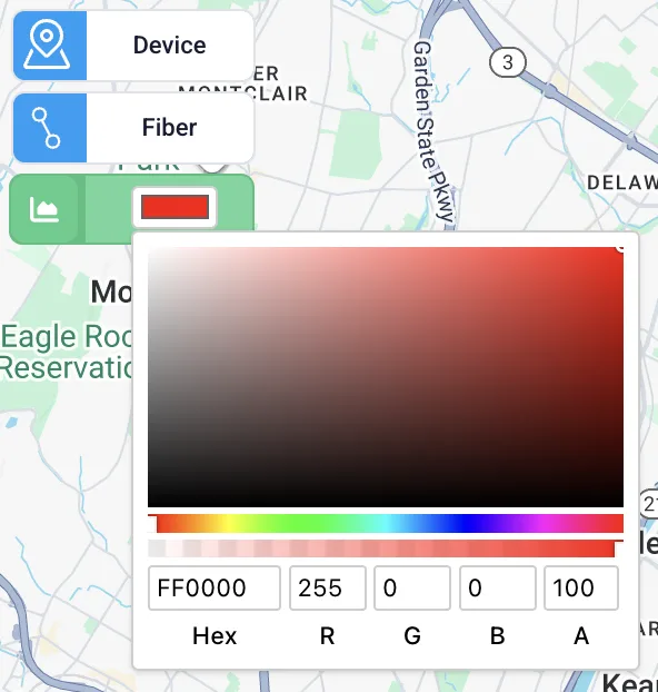Zone color picker used when drawing a new zone on the map