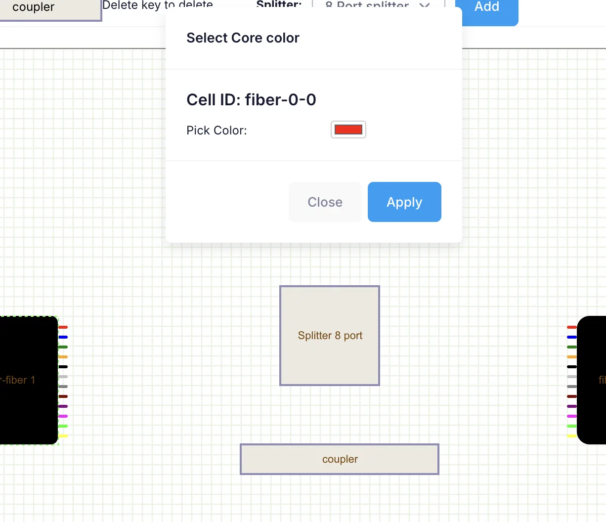 Color picker pop-up for matching a fiber core to its physical color