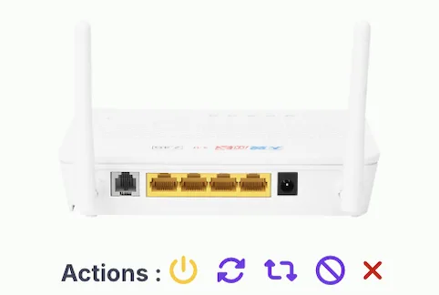 ONU action buttons: Reboot ONU, Resync config, Reset ONU and Delete ONU