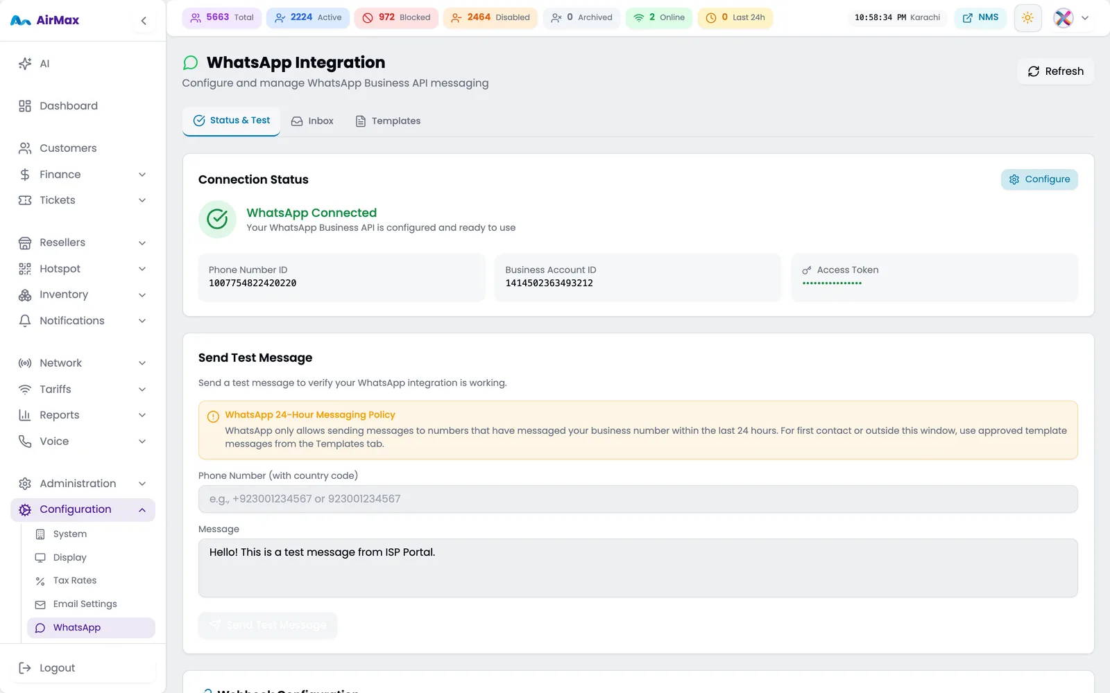 WhatsApp channel configuration