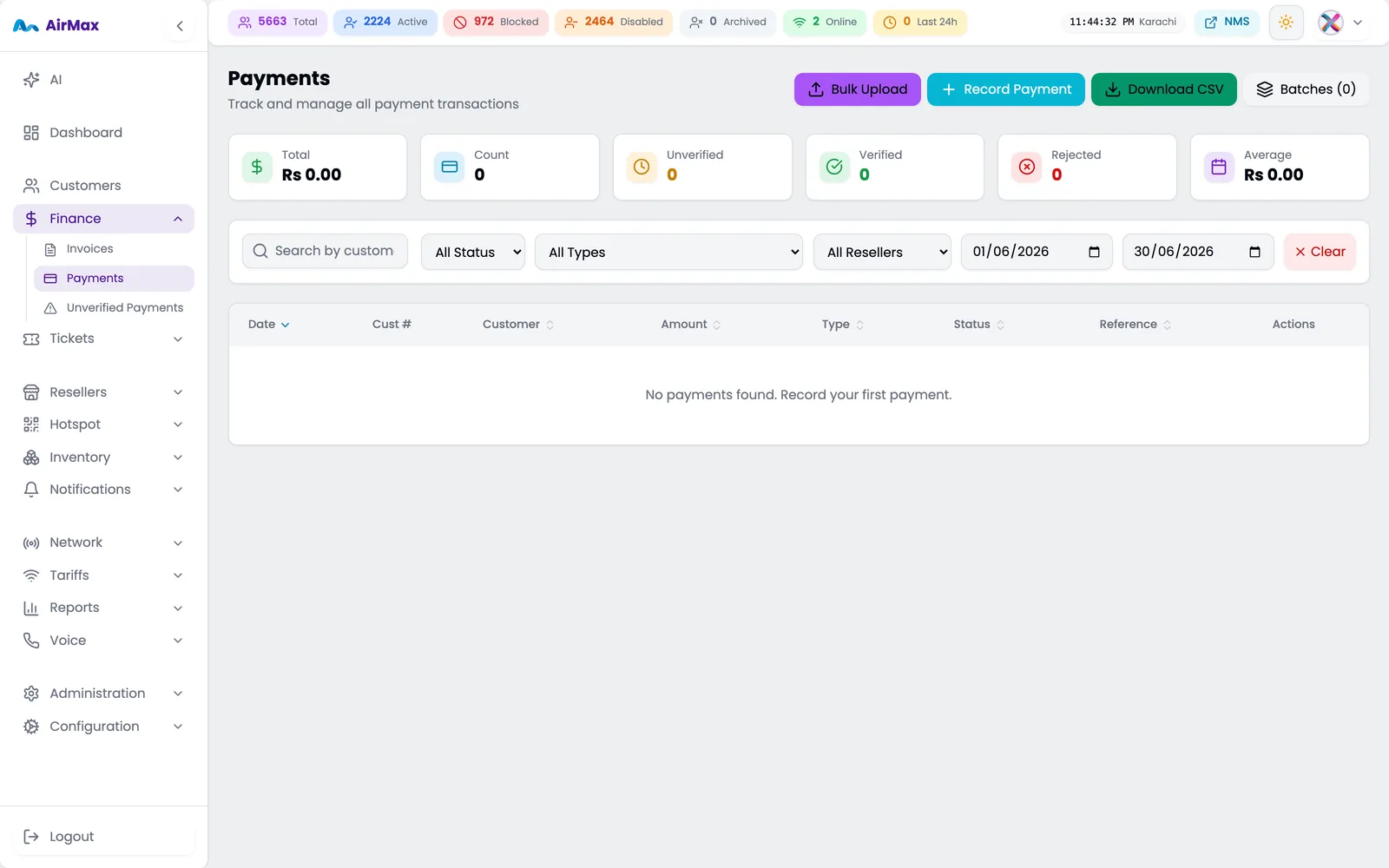 Payments list with approval workflow