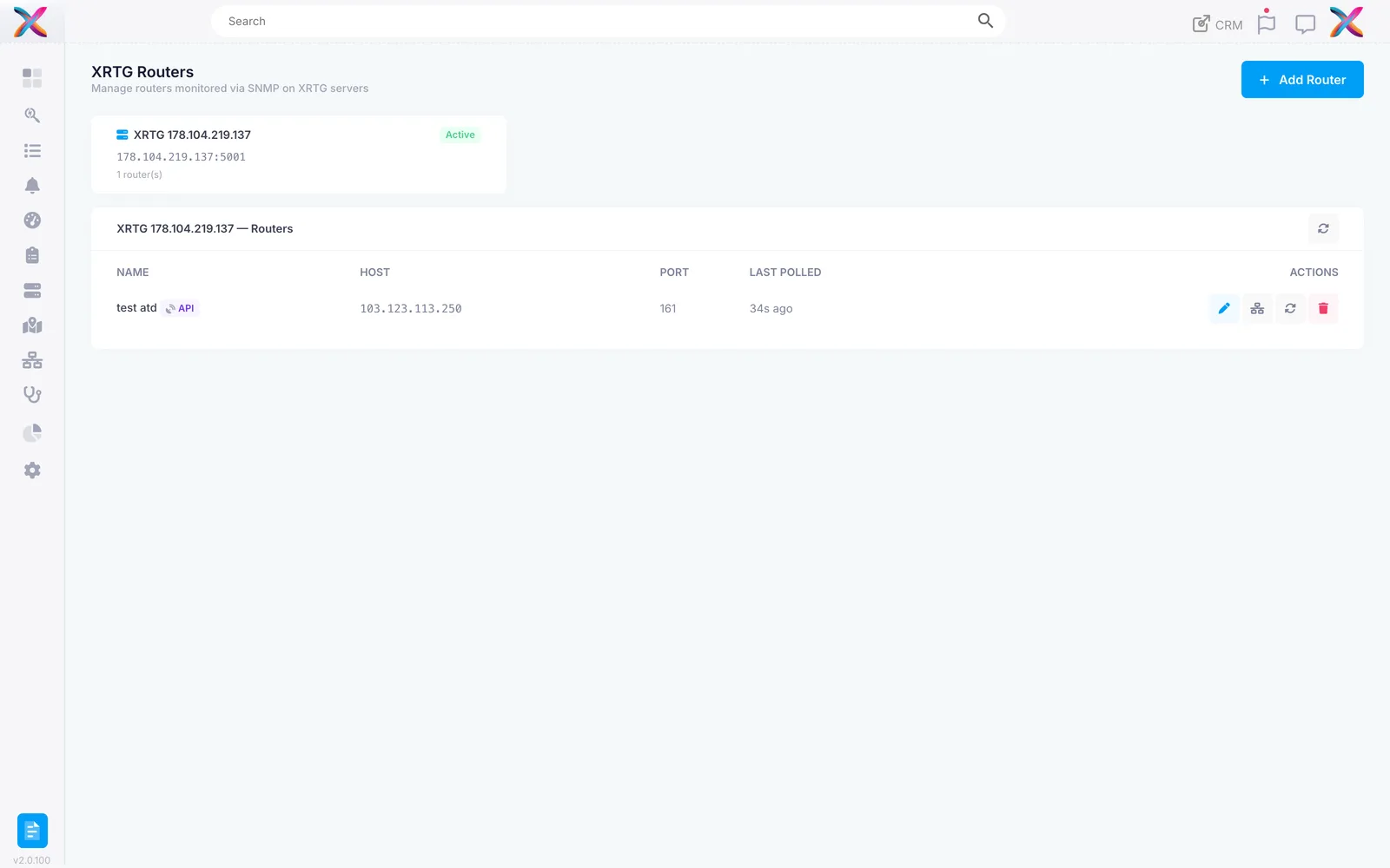 XRTG Routers — SNMP-monitored routers managed on an XRTG server