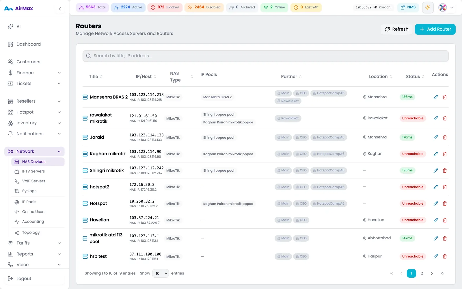 NAS and router management console