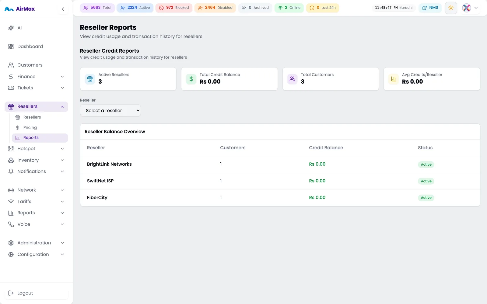 Per-reseller performance report